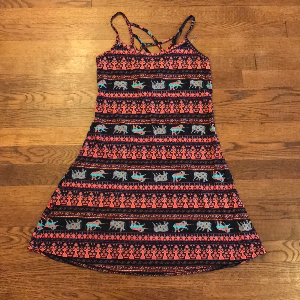 Cute elephant print cross back casual dress